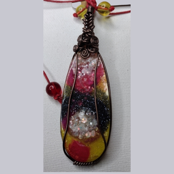 Celestial Blast Brass wrapped handmade  stone OOAK reversible Necklace 4 inch - Picture 3 of 6